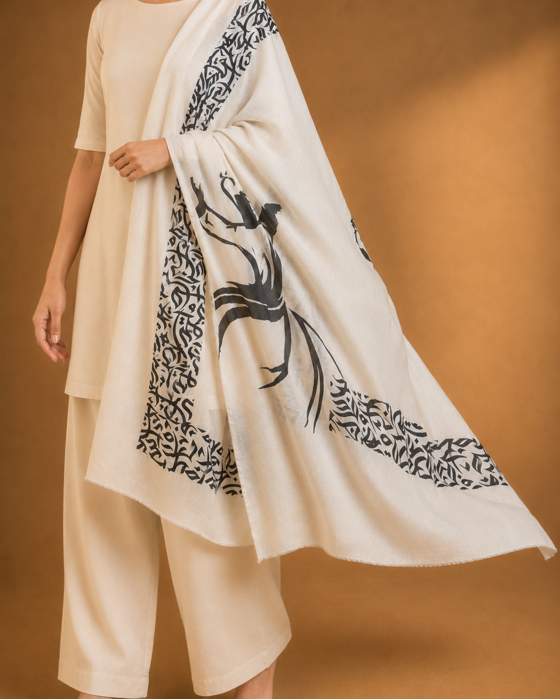 Dervish shawl, white, draped